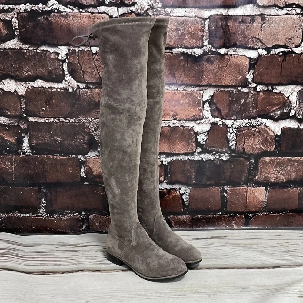 ABCD Boots Kaitlyn Pan Over the Knee Tie Brown Microsuede Size 6